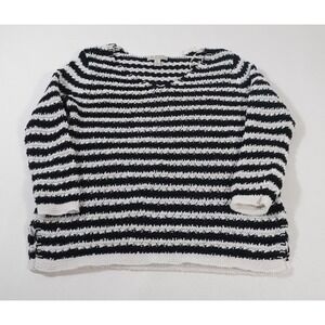 Dana Buchman Sweater Womens Medium Black White Striped Textured Knit Pullover